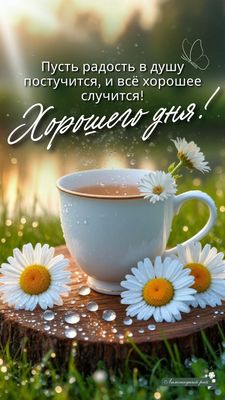 Открытка «Пожелание»: Хорошего дня! Позитив и радость в душе. Тэги: улыбка, утро, красивая, кофе, позитив, радость…