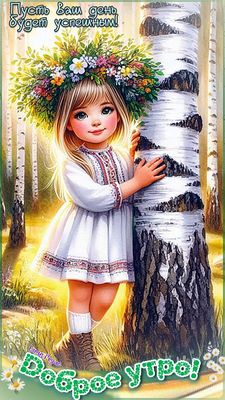Открытка «Пожелание»: Доброе утро! Успешный день с милой девочкой. Тэги: улыбка, утро, позитив, радость, цветок, весна…