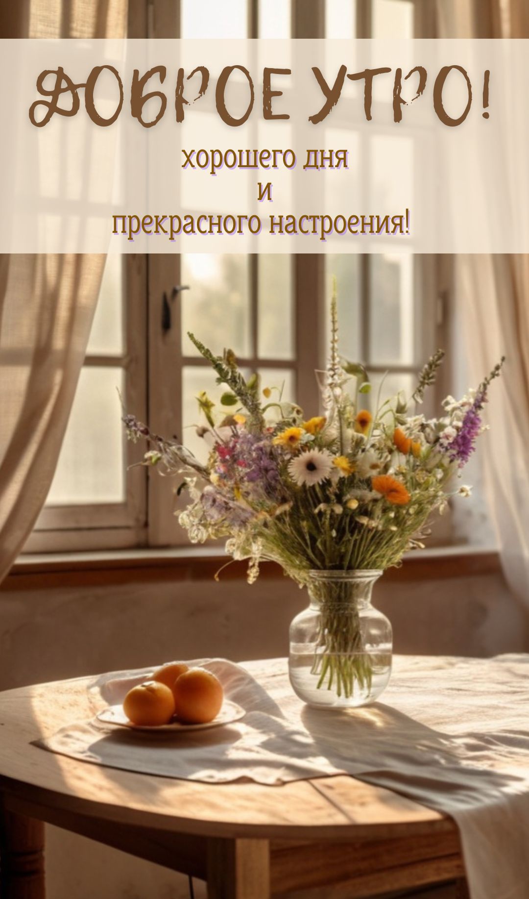 Открытка «Пожелание»: Доброе утро! Хорошего дня и прекрасного настроения!. Тэги: улыбка, утро, красивая, позитив…