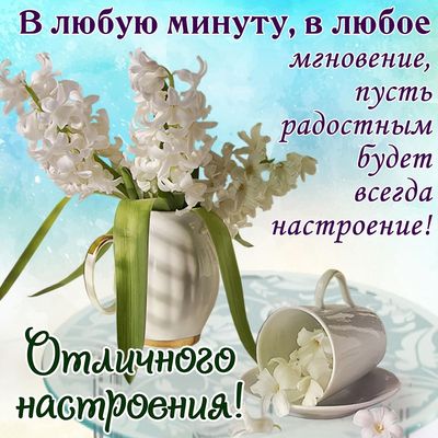 Открытка «Пожелание»: Отличного настроения! Позитивная открытка с цветами. Тэги: отличное настроение, улыбка, утро…