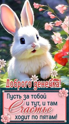 Открытка «Животное»: Доброго денечка! Счастье ходит по пятам!. Тэги: пожелание, позитив, радость, добрый день, цветок…