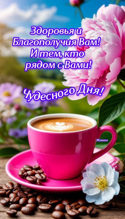 Открытка «Пожелание»: Здоровья и Благополучия! Чудесного Дня с кофе. Тэги: улыбка, красивая, кофе, позитив, радость…