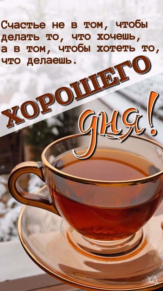 Открытка «Пожелание»: Хорошего дня! Счастье и мудрое пожелание. Тэги: друг, красивая, позитив, радость, чай, чашка…