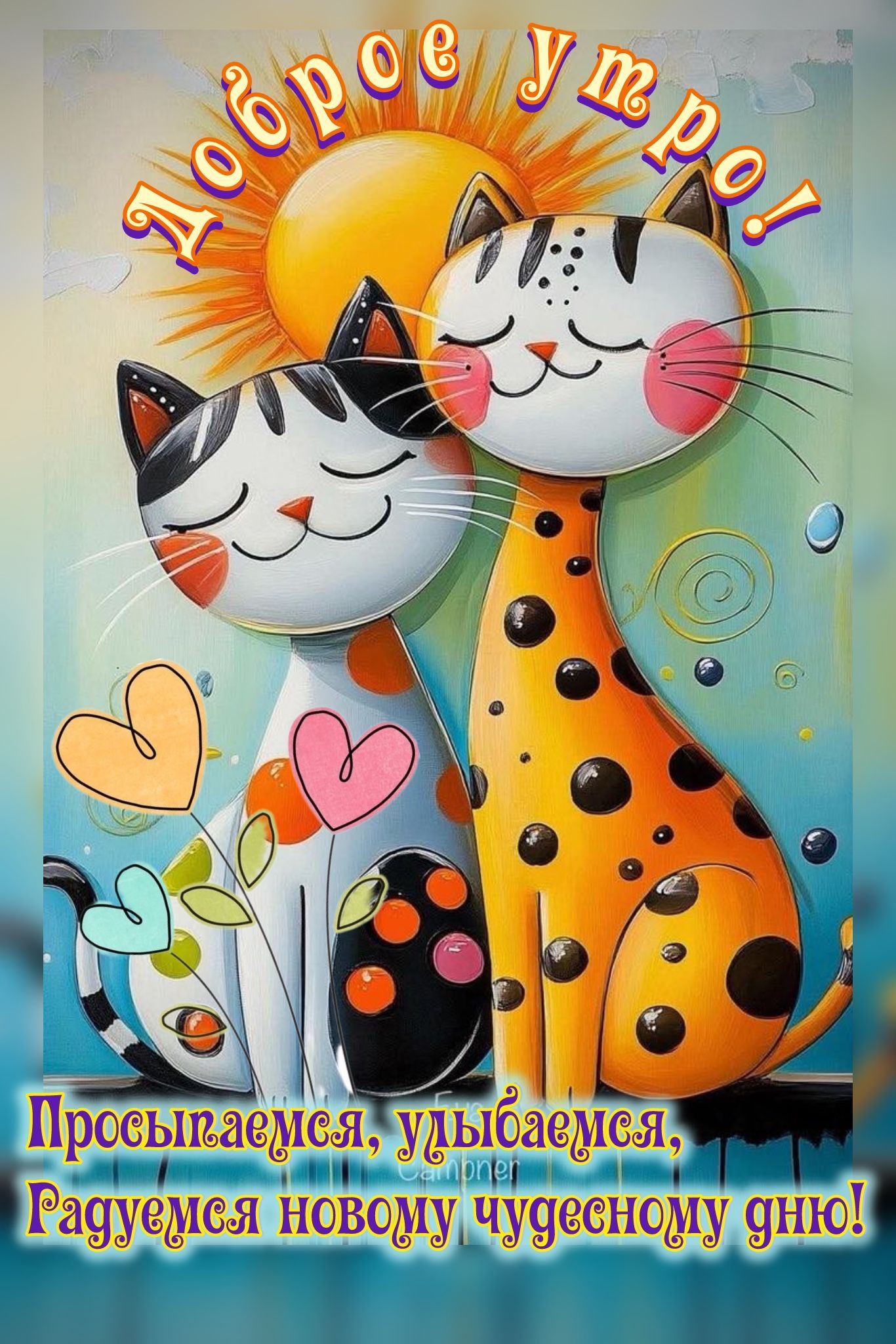 Открытка «Кот»: Доброе утро! Позитив с милыми котиками на весь день. Тэги: животное, пожелание, прикольная, улыбка…