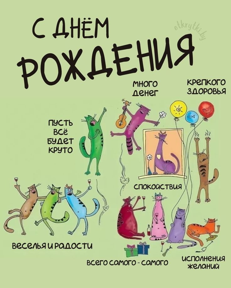 Открытка «Кот»: С Днём Рождения! Весёлая открытка с котами. Тэги: животное, гитара, пожелание, юмор, прикольная…