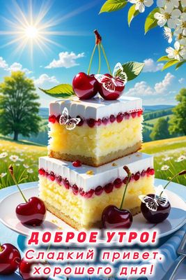 Открытка «Пожелание»: Доброе утро! Сладкий привет и хорошего дня. Тэги: улыбка, красивая, позитив, радость, настроение…