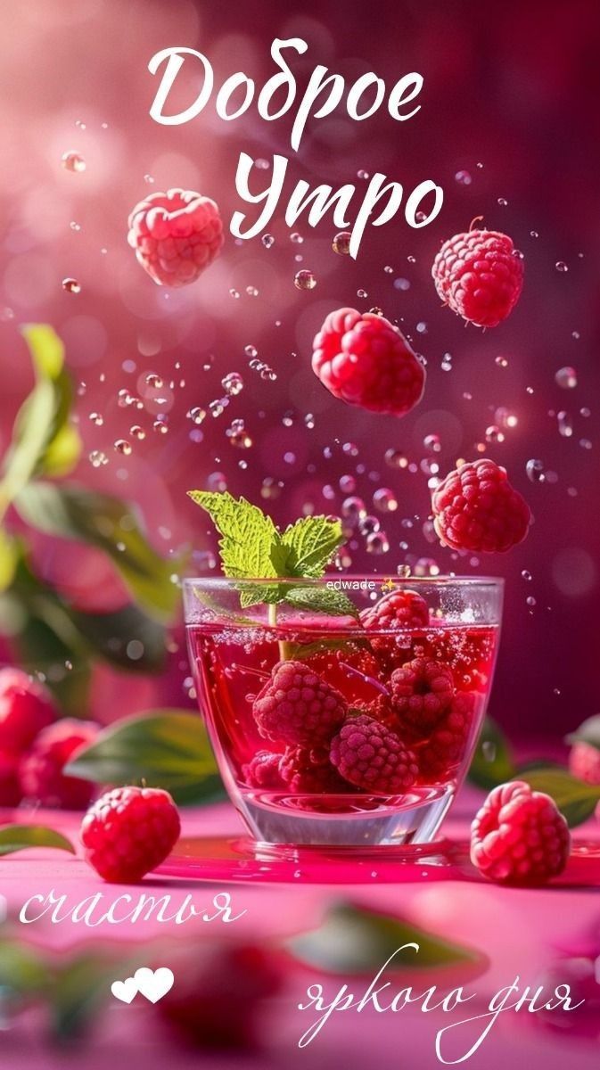 Открытка «Пожелание»: Доброе утро: счастье и яркий день!. Тэги: улыбка, утро, красивая, позитив, радость, стакан…
