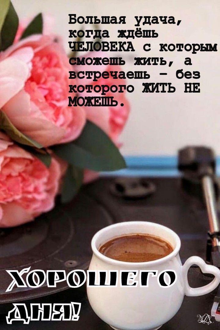 Открытка «Пожелание»: Открытка: Хорошего дня! Цитата о любви и счастье. Тэги: хорошего дня, красивая, кофе, позитив…