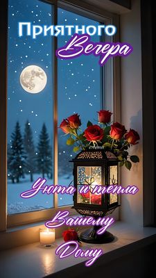 Открытка «Пожелание»: Приятного вечера: уют и тепло вашему дому!. Тэги: радость, уют, тепло, окно, фонарь, настроение…