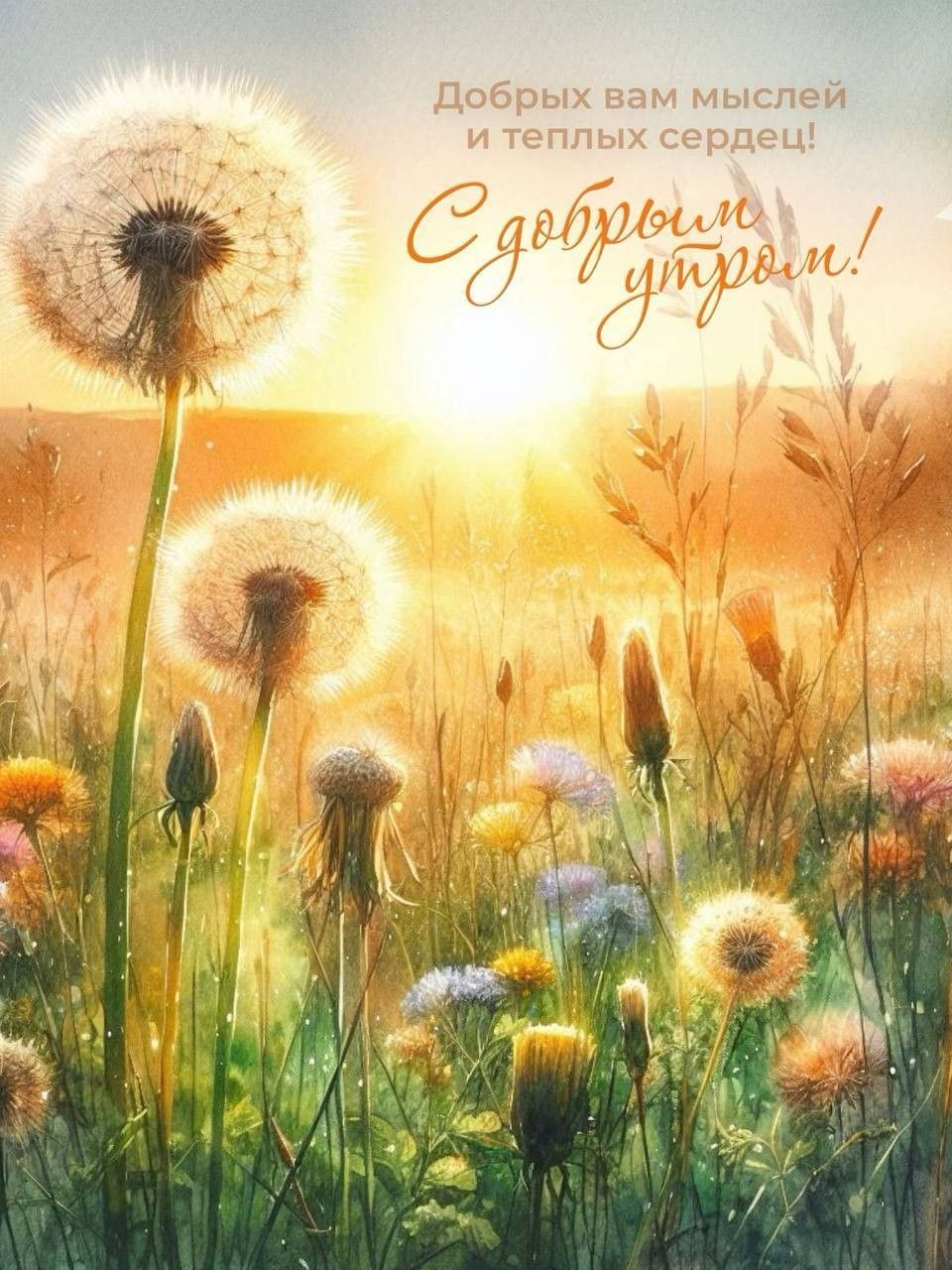 Открытка «Пожелание»: С добрым утром! Пожелание добрых мыслей и тепла. Тэги: утро, красивая, позитив, радость, цветок…