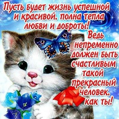 Открытка «Кот»: Пожелание счастья: милый котенок и бабочка. Тэги: животное, пожелание, улыбка, друг, подруга, красивая…