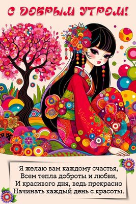 Открытка «Пожелание»: С добрым утром! Красивое пожелание счастья. Тэги: утро, женщина, девушка, красивая, позитив…