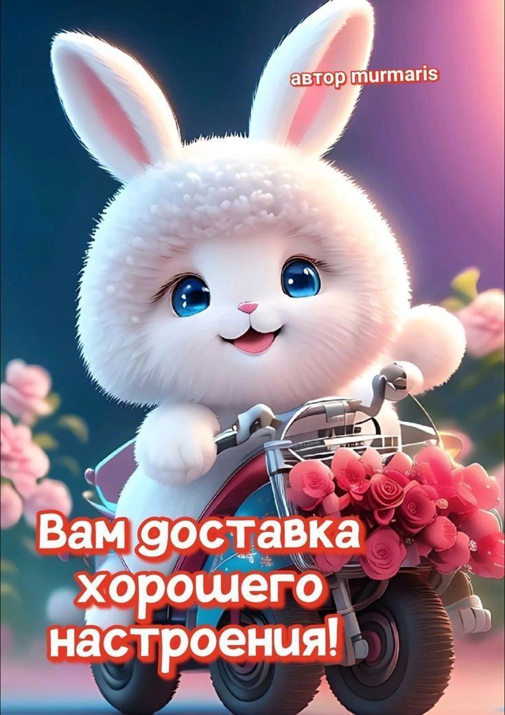 Открытка «Животное»: Вам доставка хорошего настроения от милого зайца!. Тэги: пожелание, улыбка, красивая, позитив…