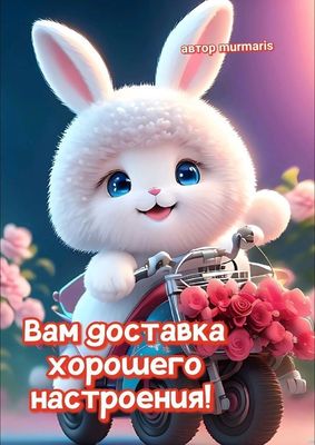 Открытка «Животное»: Вам доставка хорошего настроения от милого зайца!. Тэги: пожелание, улыбка, красивая, позитив…