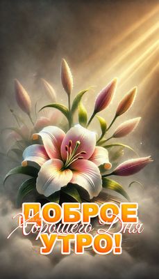 Открытка «Пожелание»: Доброе утро! Красивый цветок и лучи солнца. Тэги: улыбка, утро, красивая, позитив, радость…