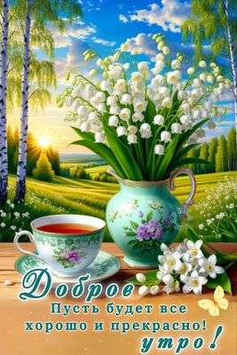 Открытка «Пожелание»: Доброе утро! Нежное пожелание с весенними цветами. Тэги: улыбка, утро, красивая, позитив…