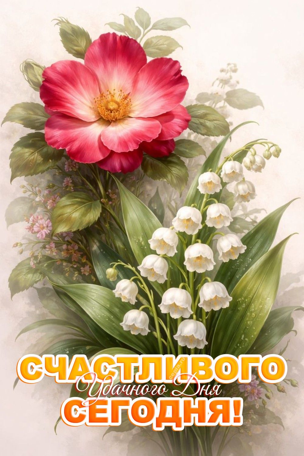 Открытка «Пожелание»: Счастливого дня! Красивые цветы, пожелание удачи. Тэги: утро, красивая, позитив, радость, цветок…