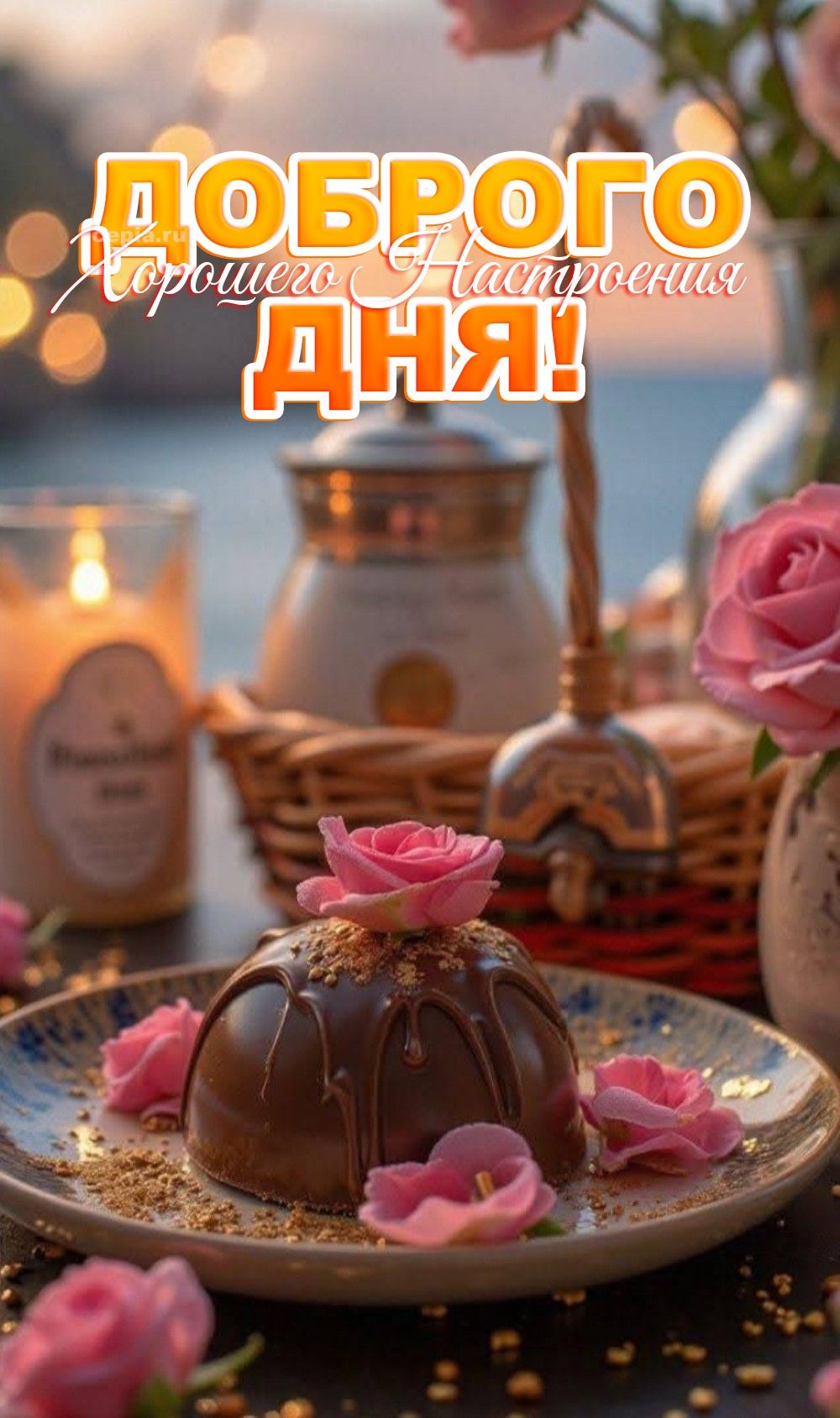 Открытка «Пожелание»: Доброго дня и настроения! Красивая открытка. Тэги: улыбка, красивая, позитив, радость, добрый д…