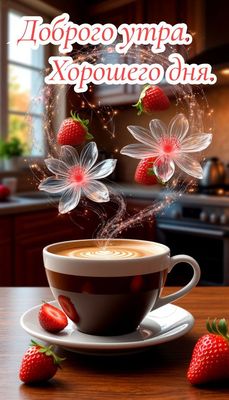 Открытка «Пожелание»: Доброе утро и хороший день: позитив и кофе. Тэги: улыбка, утро, красивая, кофе, позитив, радость…