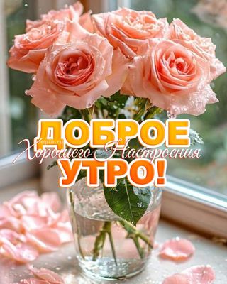 Открытка «Пожелание»: Доброе утро! Нежные розы для хорошего настроения. Тэги: улыбка, утро, красивая, позитив, радость…