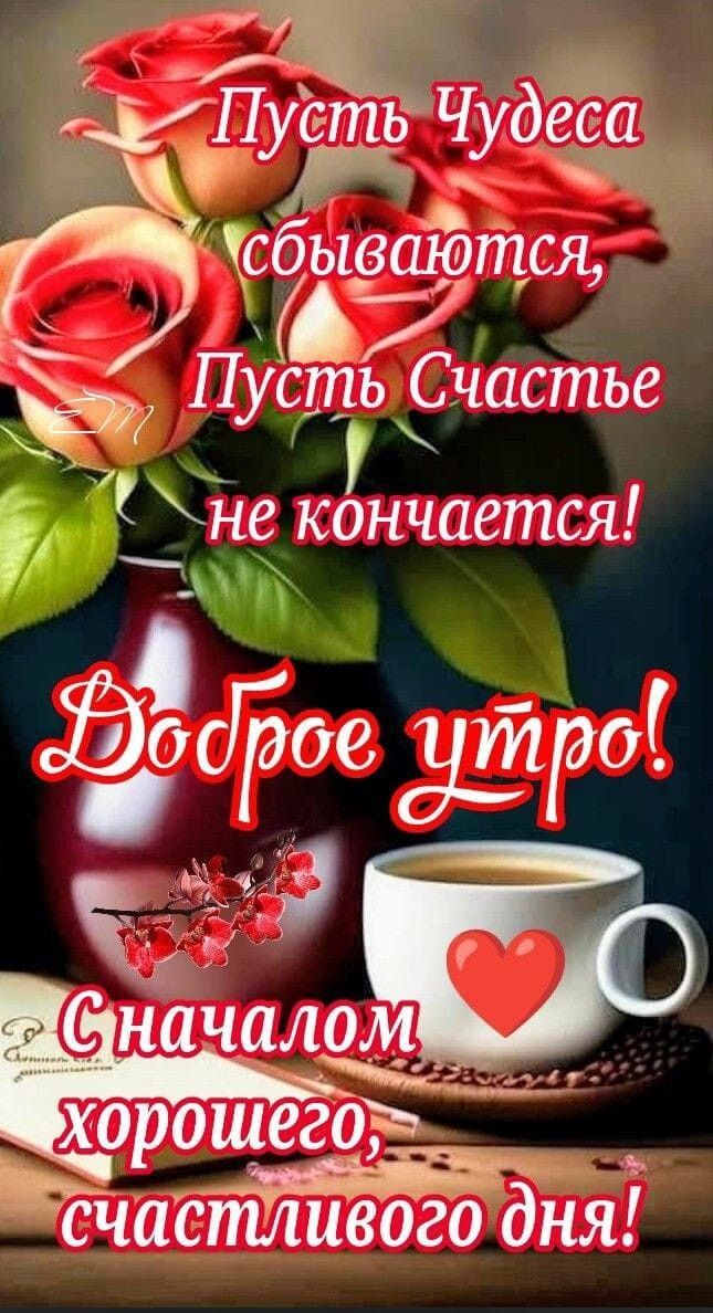 Открытка «Пожелание»: Доброе утро: красивая открытка с пожеланием счастья. Тэги: улыбка, красивая, кофе, позитив…