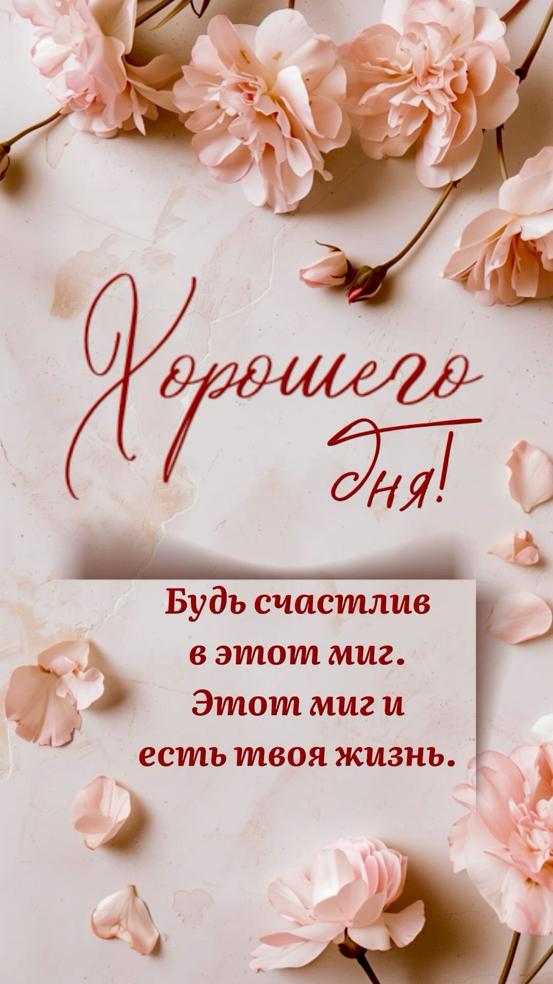 Открытка «Пожелание»: Хорошего дня и счастья! Нежная открытка с цветами. Тэги: друг, мужчина, женщина, красивая…