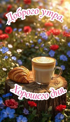 Открытка «Пожелание»: Красивого утра и хорошего дня!. Тэги: красивая, кофе, позитив, радость, цветок, чашка, настроен…