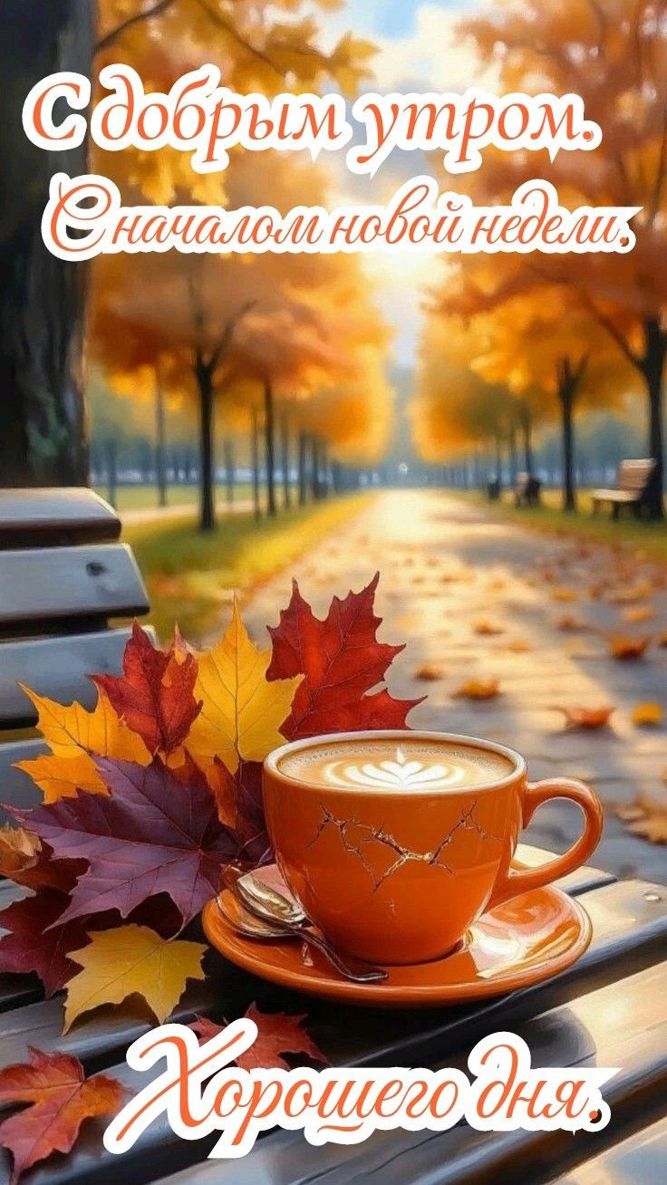 Открытка «Пожелание»: Доброе утро! Начало недели и осенний позитив. Тэги: утро, красивая, кофе, позитив, осень, чашка…