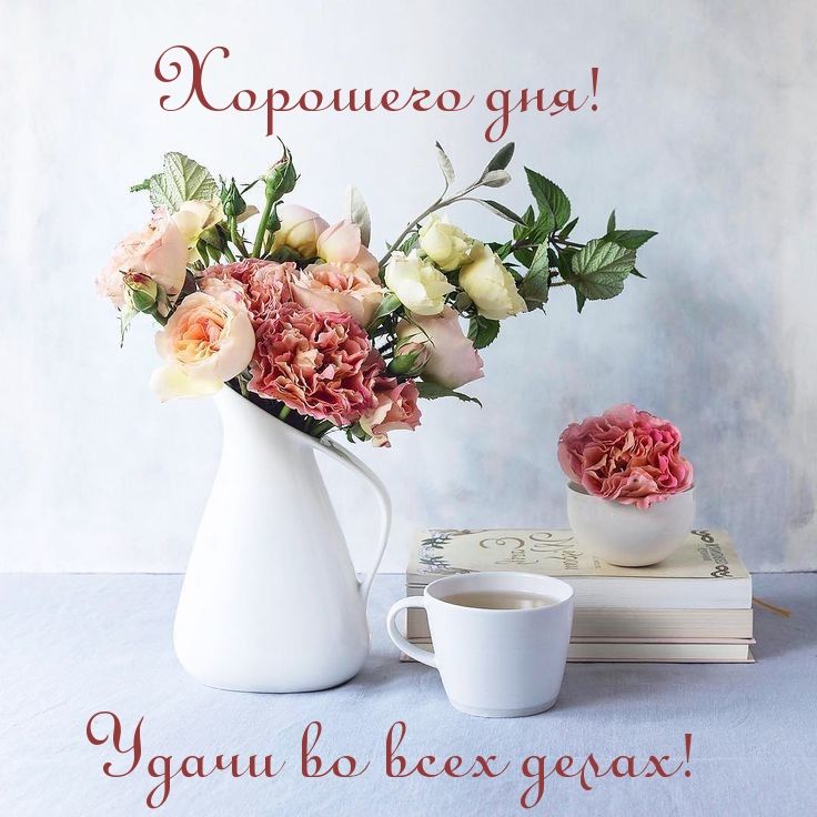 Открытка «Пожелание»: Хорошего дня и удачи! Красивая открытка с цветами. Тэги: утро, друг, женщина, красивая, позитив…