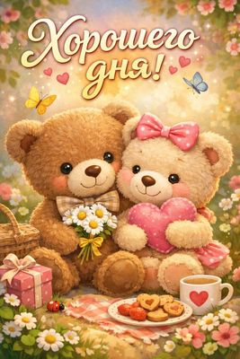 Открытка «Хорошего дня»: Хорошего дня! Открытка с милыми мишками и любовью. Тэги: пожелание, красивая, позитив…