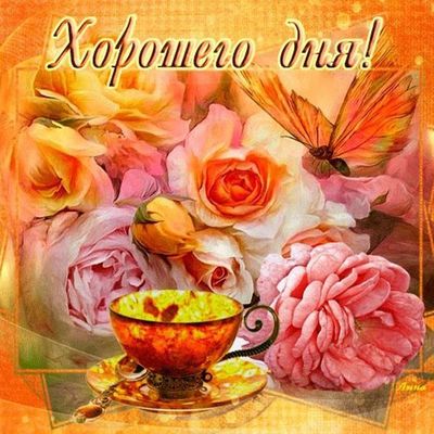 Открытка «Пожелание»: Красивая открытка Хорошего дня с розами и бабочкой. Тэги: улыбка, утро, красивая, позитив…