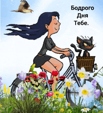 Открытка «Кот»: Бодрого Дня! Позитивная открытка с женщиной и котом. Тэги: пожелание, улыбка, девушка, красивая…