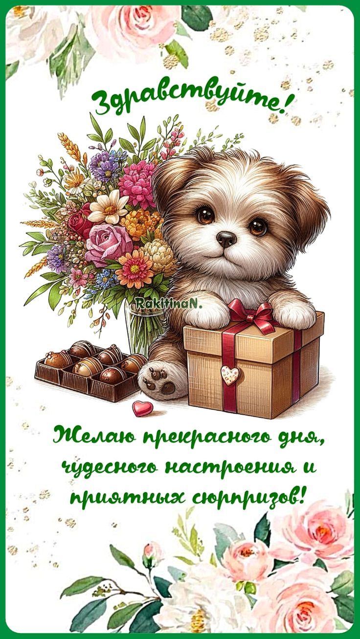 Открытка «Животное»: Здравствуйте! Прекрасный день и чудесное настроение. Тэги: пожелание, улыбка, красивая, позитив…
