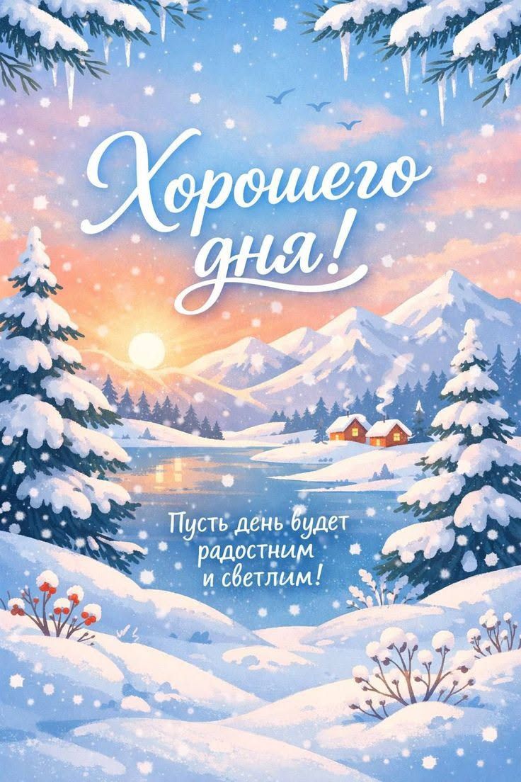 Открытка «Хорошего дня»: Хорошего дня! Зимний пейзаж с пожеланием радости. Тэги: пожелание, красивая, позитив, радость…