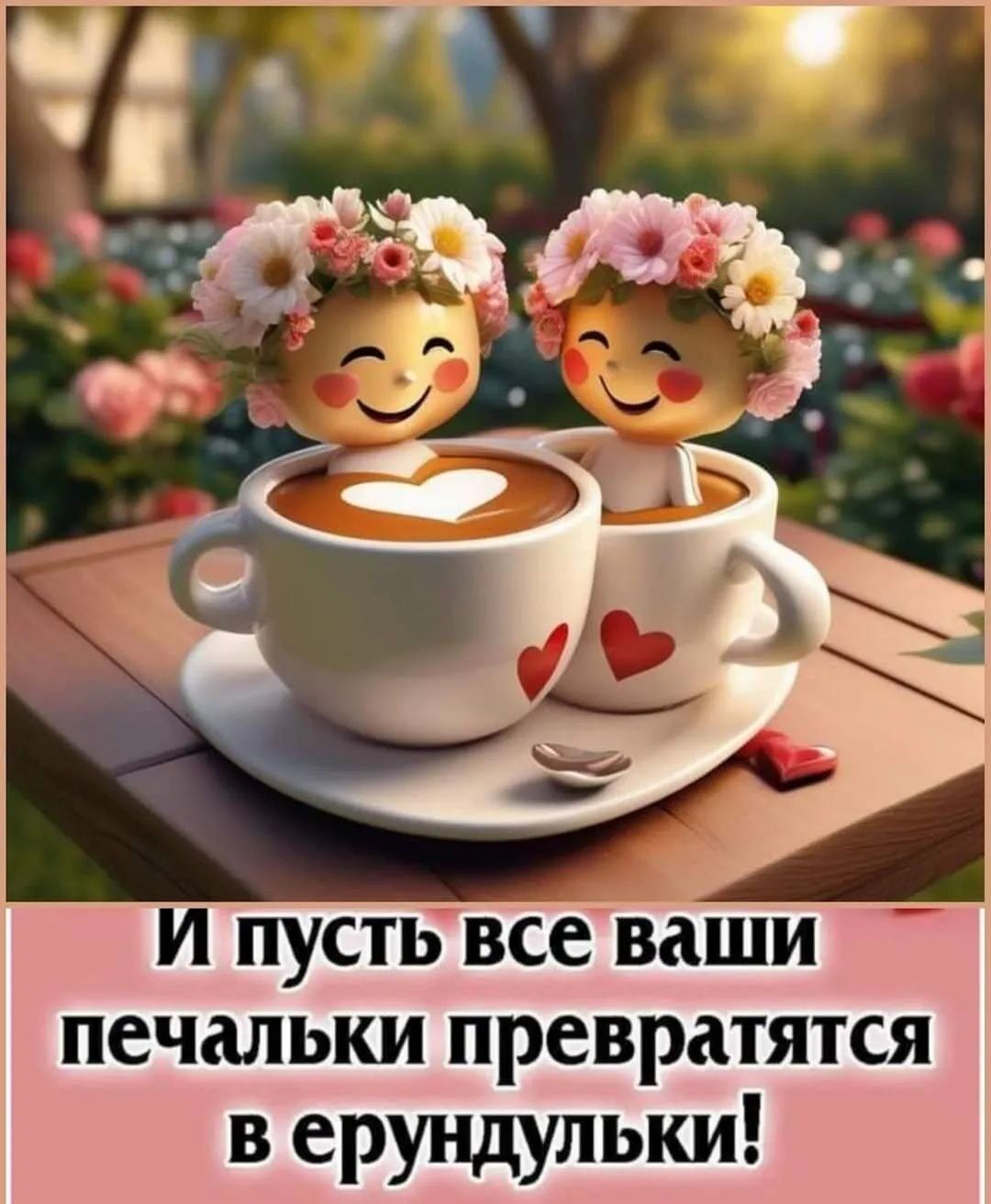 Открытка «Пожелание»: Позитивное пожелание: Пусть печальки в ерундульки!. Тэги: прикольная, улыбка, утро, красивая…