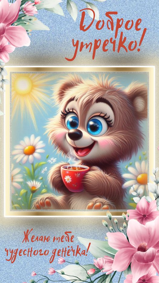 Открытка «С добрым утром»: Доброе утречко! Позитивная открытка с милым медведем. Тэги: С добрым утром с юмором…