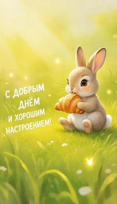 Открытка «Животное»: С добрым днём и хорошим настроением! Милый кролик. Тэги: пожелание, улыбка, утро, красивая…