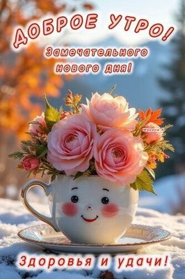 Открытка «Пожелание»: Доброе утро: красивая чашка с розами, здоровье и удача!. Тэги: утро, красивая, позитив, радость…