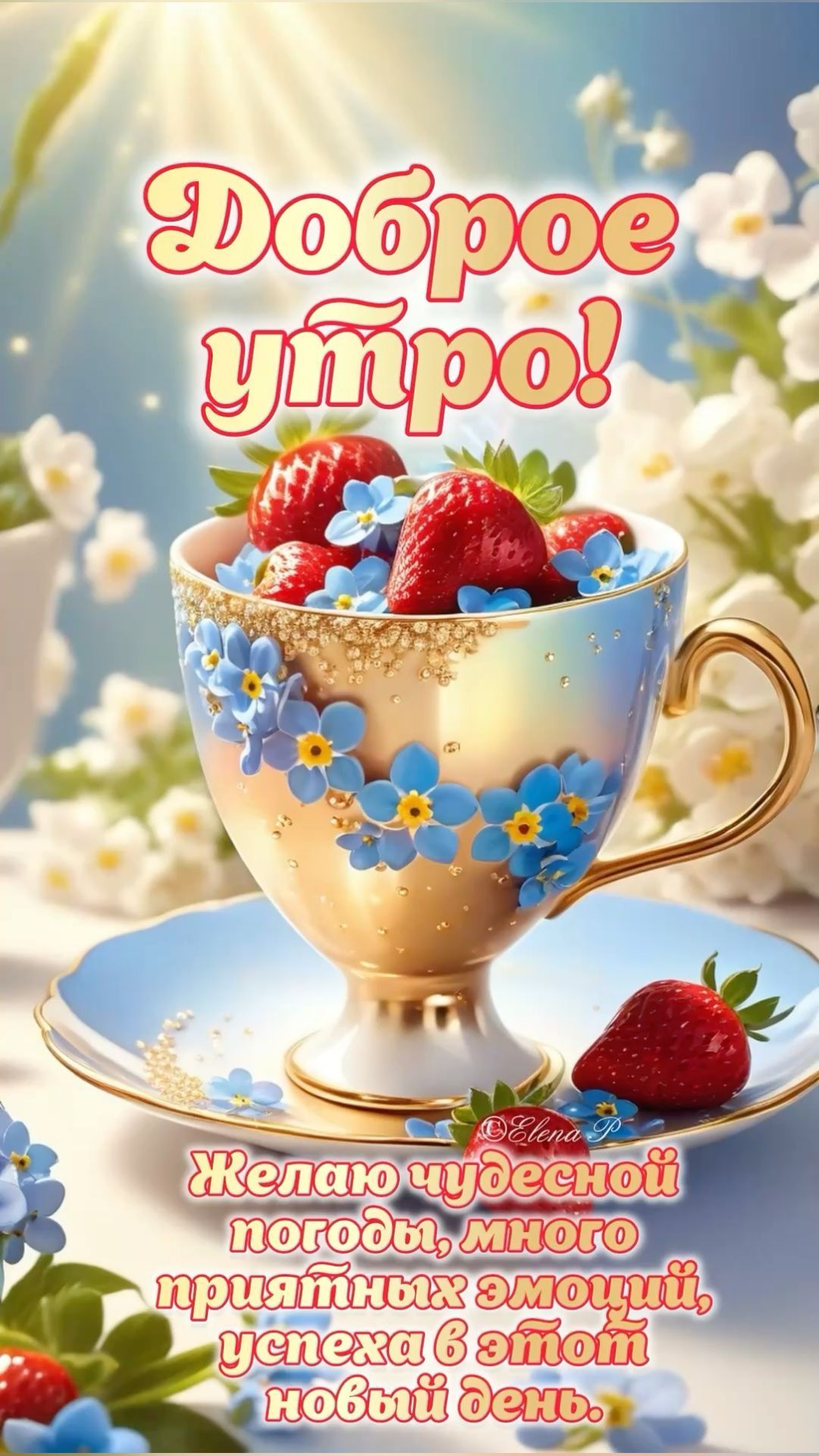 Открытка «Пожелание»: Доброе утро: яркое пожелание на весь день!. Тэги: утро, позитив, радость, цветок, чашка, настро…