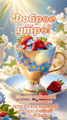 Открытка «Пожелание»: Доброе утро: яркое пожелание на весь день!. Тэги: утро, позитив, радость, цветок, чашка, настро…
