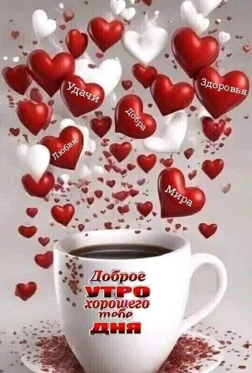 Открытка «Пожелание»: Доброе утро: пожелания любви, удачи и добра. Тэги: улыбка, красивая, кофе, позитив, радость…