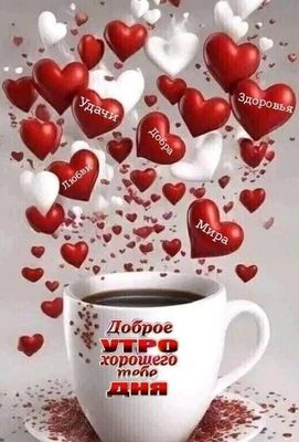 Открытка «Пожелание»: Доброе утро: пожелания любви, удачи и добра. Тэги: улыбка, красивая, кофе, позитив, радость…