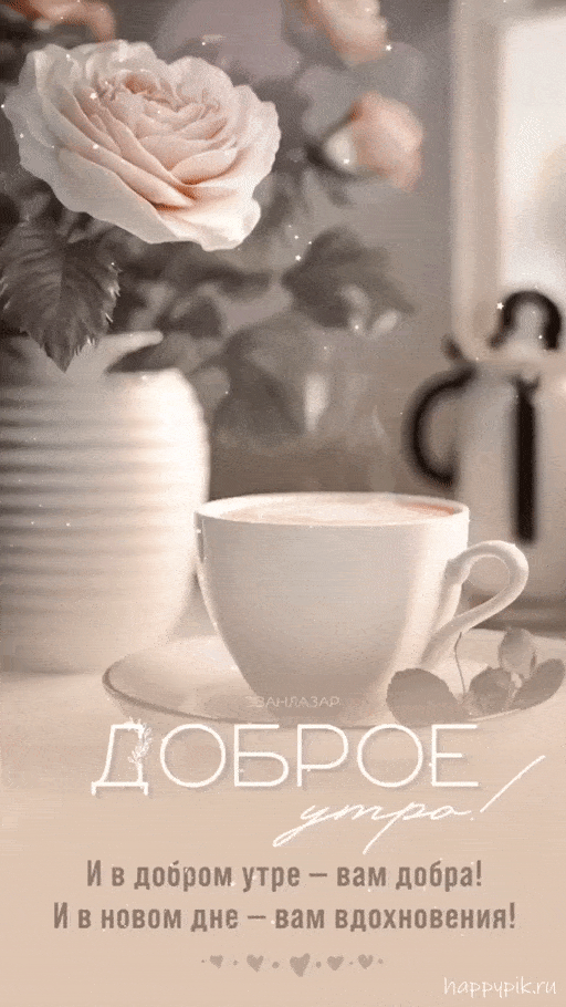 Открытка «Пожелание»: Доброе утро — нежная открытка с розой и уютом. Тэги: утро, кофе, цветок, уют, нежность, чашка…