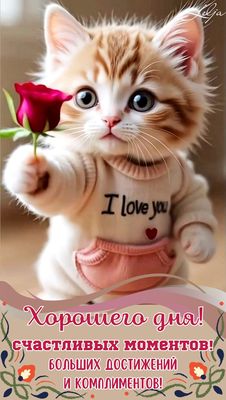 Открытка «Хорошего дня»: Красивая открытка котенок роза: Хорошего дня и любви. Тэги: Добрый день, Добрый день и добры…