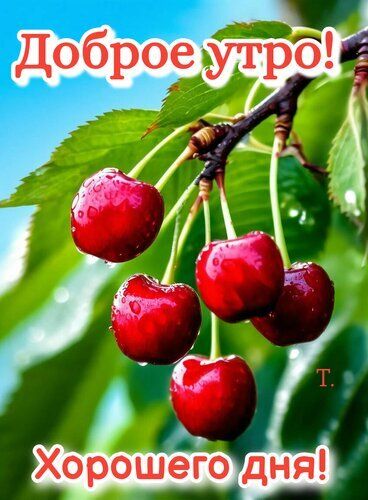 Открытка «С добрым утром»: Поздравительная открытка На доброе утро с красной вишней. Тэги: С добрым утром, для поднят…