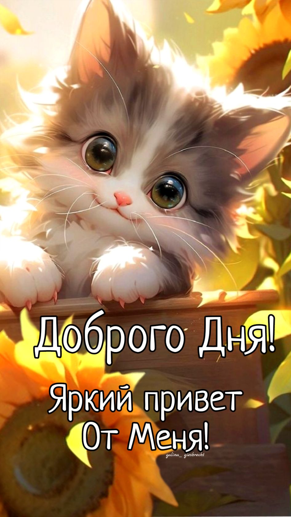 Открытка «Кот»: Добрый день: милый кот, солнце и позитив. Тэги: животное, пожелание, улыбка, красивая, позитив…