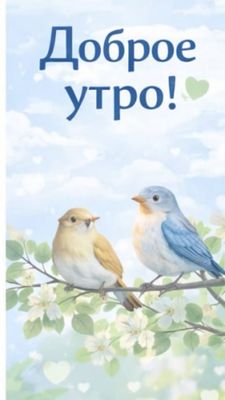 Открытка «С добрым утром»: Доброе утро! Нежные птицы, весенний день. Тэги: животное, пожелание, утро, красивая…