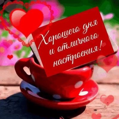 Открытка «Пожелание»: Милая открытка: Хорошего дня и настроения!. Тэги: улыбка, красивая, кофе, позитив, радость…