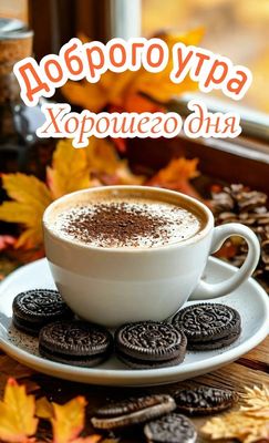 Открытка «С добрым утром»: Доброго утра и дня! Кофе и осенний уют. Тэги: пожелание, утро, красивая, кофе, позитив…