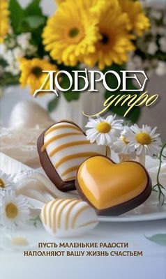 Открытка «С добрым утром»: Доброе утро: цветы, сердечки и пожелание счастья. Тэги: пожелание, улыбка, утро, красивая…